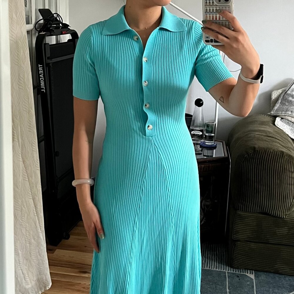 Anthropologie light blue ribbed knit sweater dress